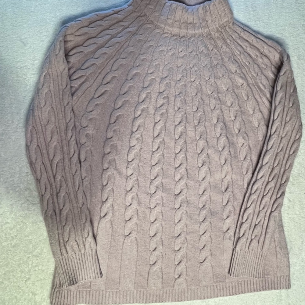 Chico’s Cable Knit Mock Neck Sweater Women’s 0/S Lavender Cashmere Blend